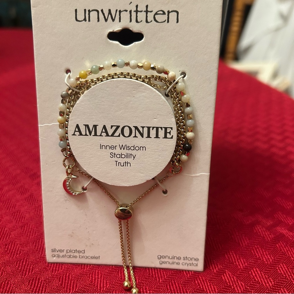 Unwritten Amazonite Stone and  Crystal Adjustable Bracelet - New